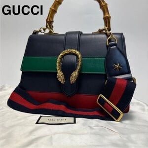 Gucci Navy Blue and Red Leather Bag